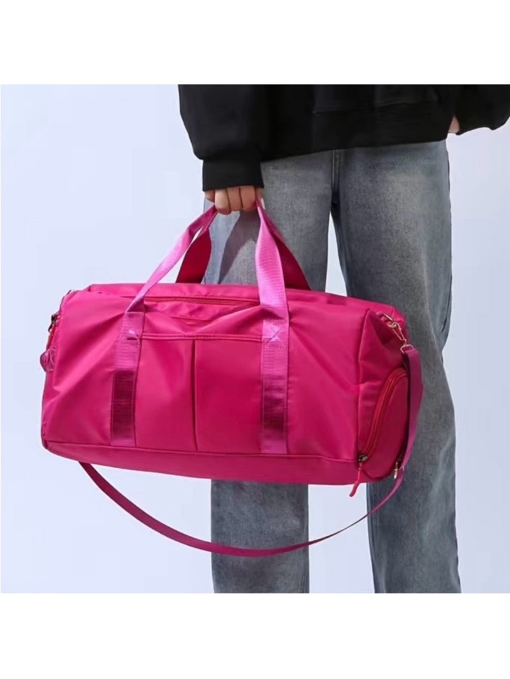 Women’s Hot Pink Travel Duffel Bag with Adjustable Strap - Picture 3 of 7